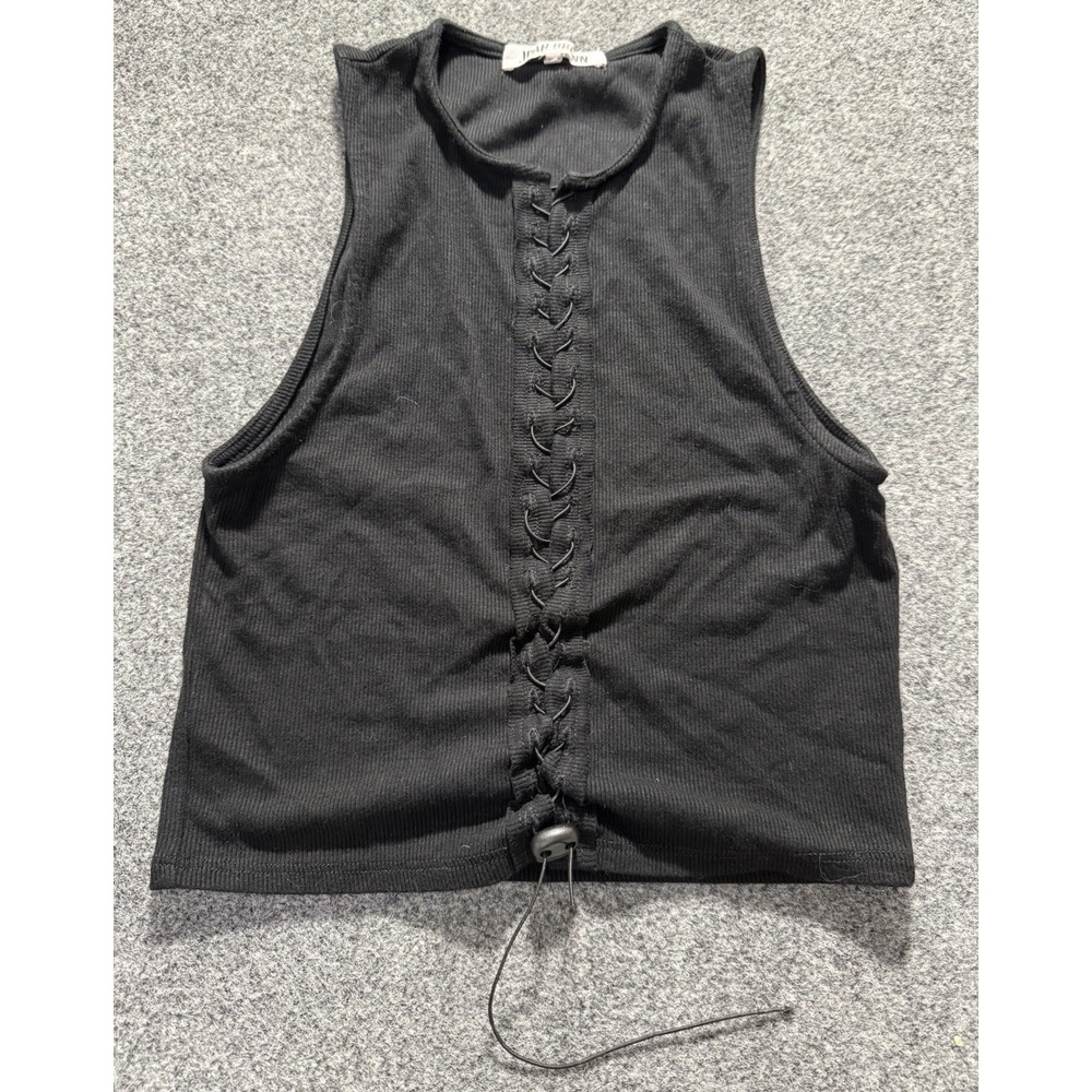 Joah Brown Ribbed‎ Black Tank Top Corded Front size S/M